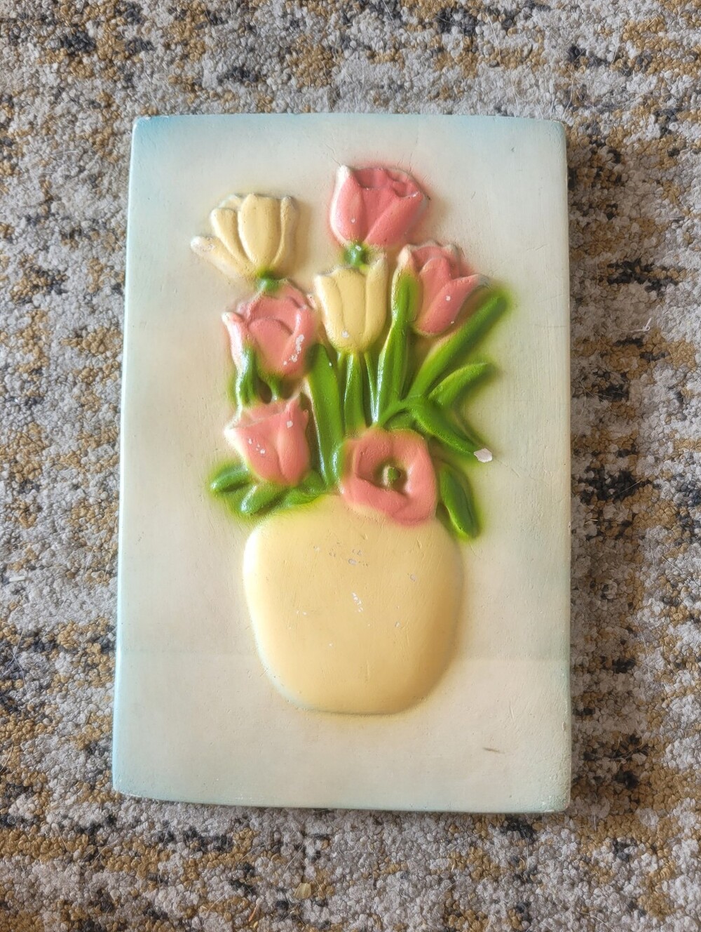 Vintage Mid-Century 3D Chalkware Tulip Wall Plaque - Retro Cottagecore Floral
